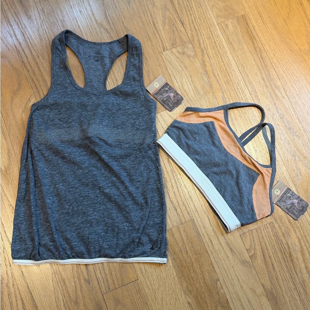 Alternative 2 Pcs, Tank & Sport Bra (not Padded) Sz XS Cotton Blend Eco Gray NWT